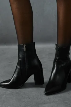 Leather Look Block Heel Ankle Boots