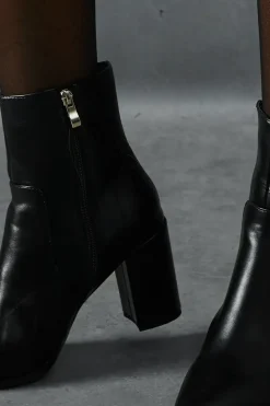Leather Look Block Heel Ankle Boots