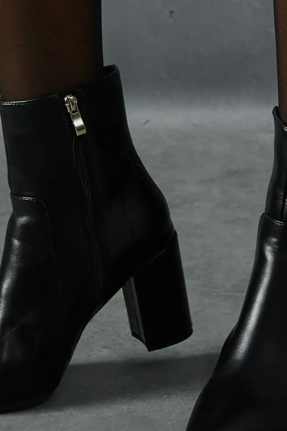 Leather Look Block Heel Ankle Boots
