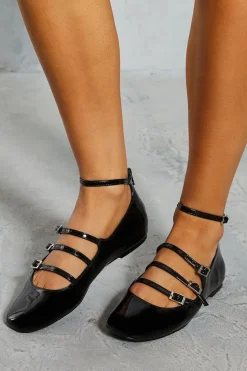 Leather Look Buckle Detail Ballet Flats