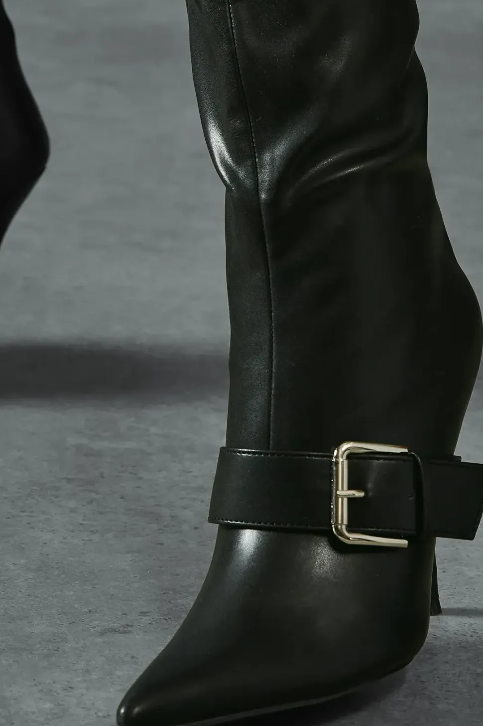Leather Look Buckle Detail Knee High Boots