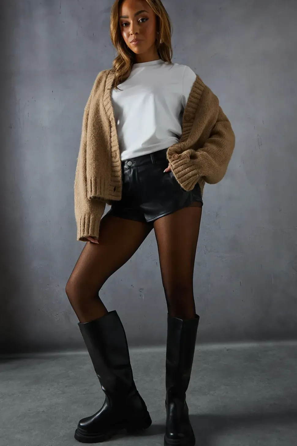 Leather Look Chunky Knee High Boots