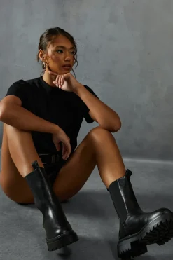 Leather Look Chunky Sole Ankle Boots