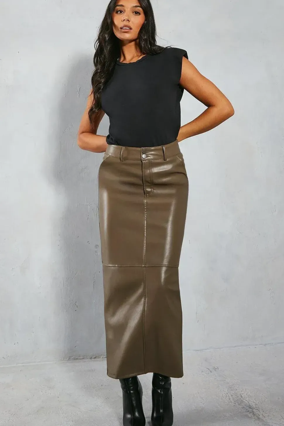 Leather Look Column Maxi Skirt
