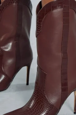 Leather Look Cowboy Heeled Boots