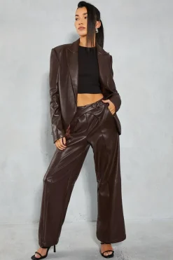 Leather Look Cross Front Waist Detail Trouser