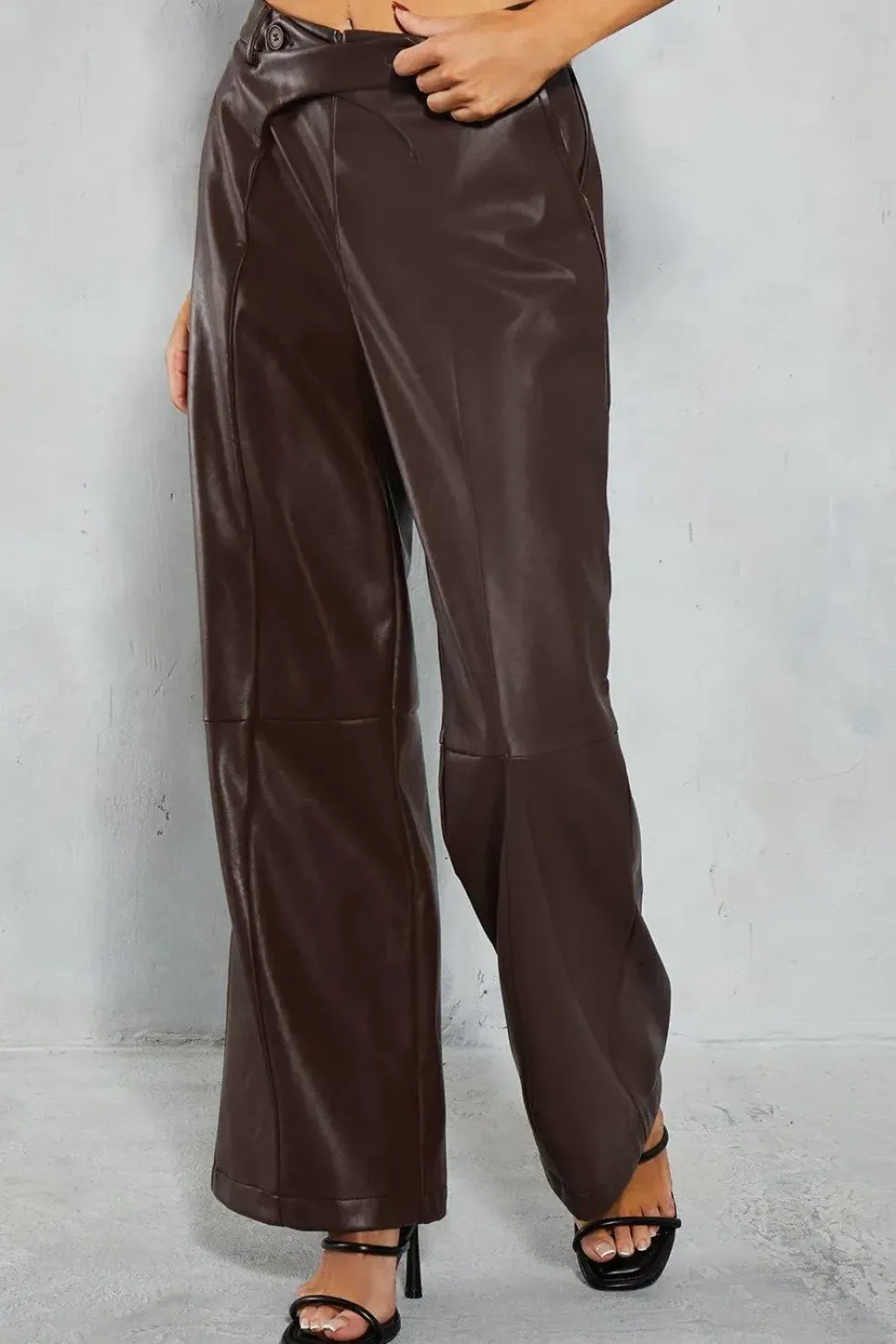 Leather Look Cross Front Waist Detail Trouser