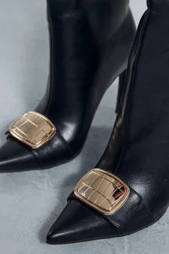 Leather Look Knee High Buckle Boots