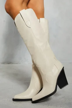 Leather Look Knee High Cowboy Boots
