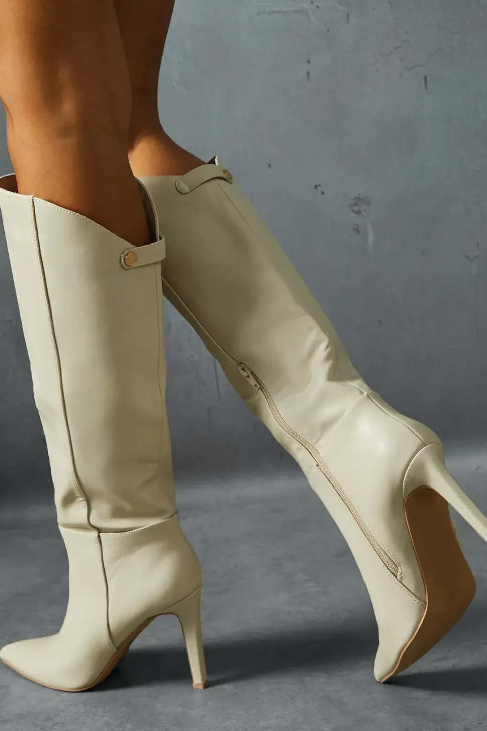 Leather Look Knee High Pointed Boots