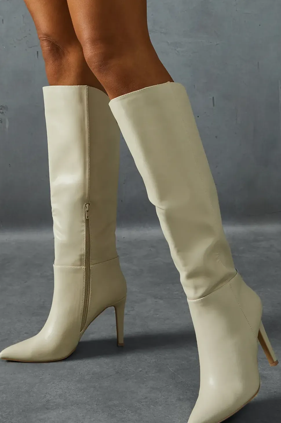 Leather Look Knee High Pointed Boots