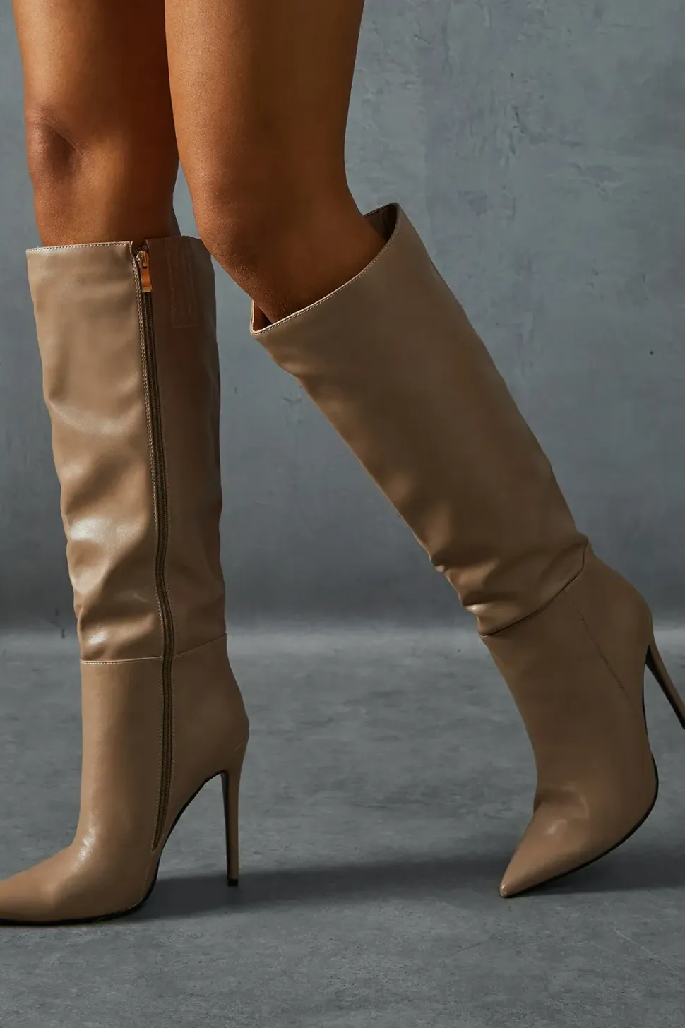 Leather Look Knee High Pointed Boots