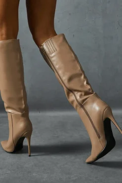 Leather Look Knee High Pointed Boots