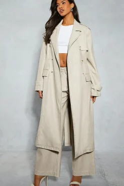 Leather Look Longline Belted Trench Coat