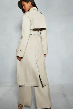 Leather Look Longline Belted Trench Coat