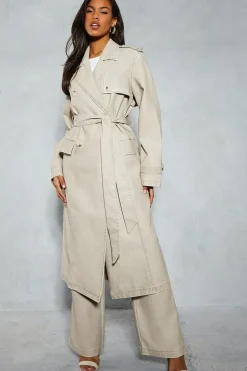 Leather Look Longline Belted Trench Coat