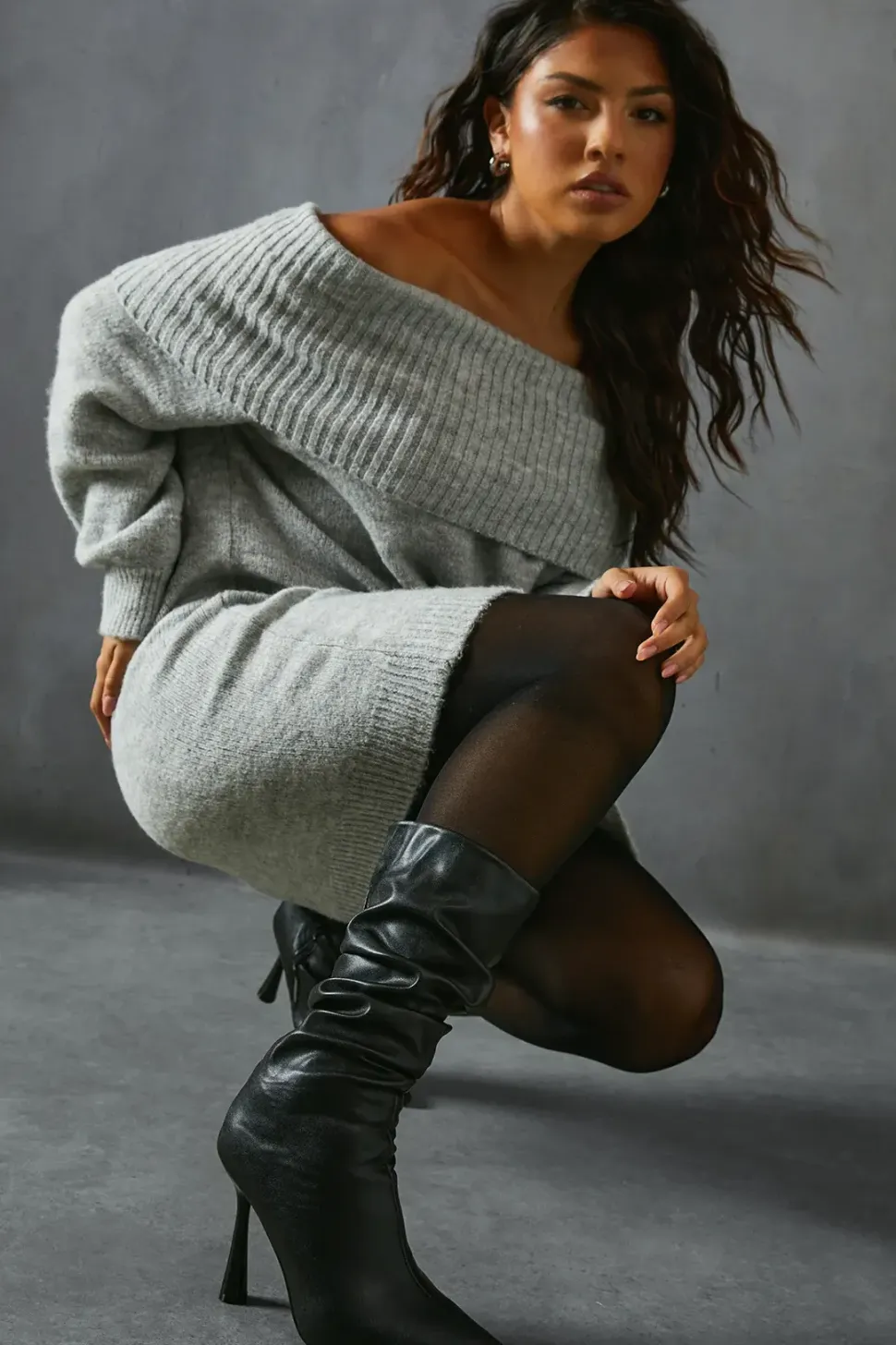 Leather Look Ruched Calf Boots