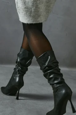 Leather Look Ruched Calf Boots