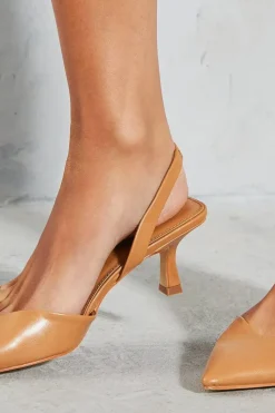 Leather Look Sling Back Pointed Heels