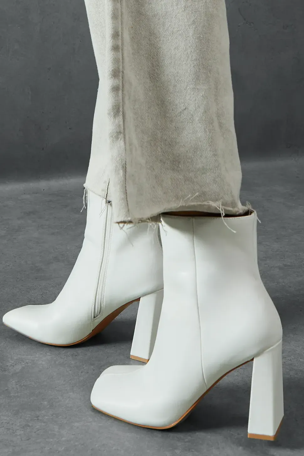 Leather Look Square Toe Ankle Boots