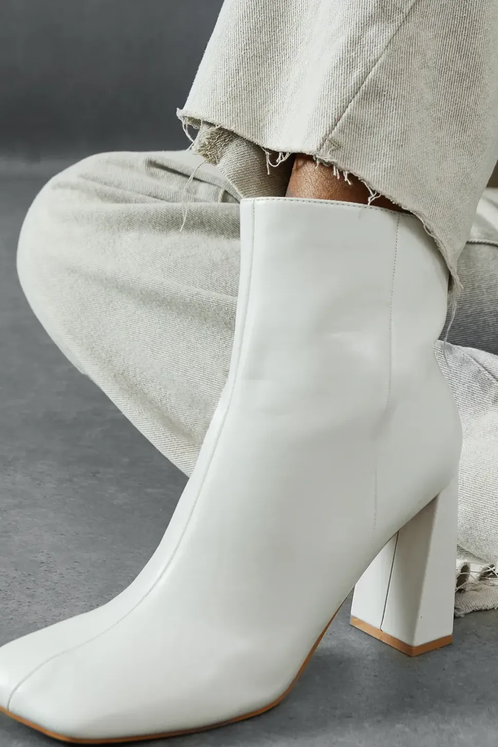 Leather Look Square Toe Ankle Boots