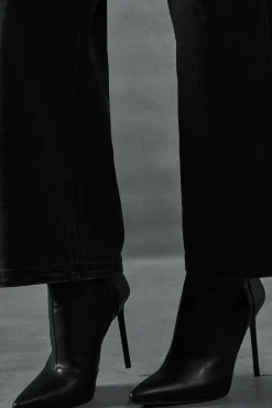 Leather Look Stiletto Heel Ankle Boots