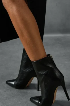 Leather Look Stiletto Pointed Ankle Boots