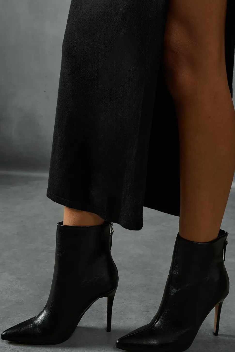 Leather Look Stiletto Pointed Ankle Boots