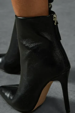 Leather Look Stiletto Pointed Ankle Boots