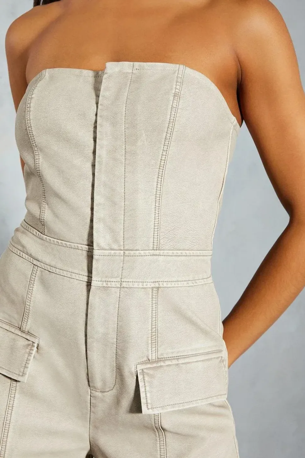 Leather Look Strapless Jumpsuit
