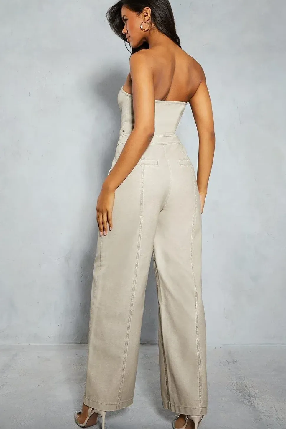 Leather Look Strapless Jumpsuit