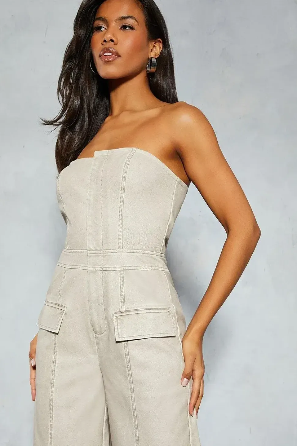 Leather Look Strapless Jumpsuit