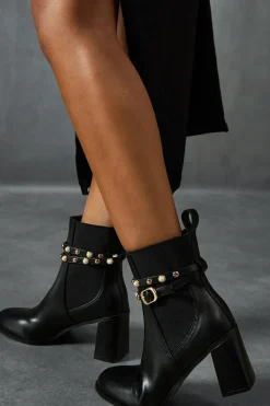 Leather Look Studded Ankle Boots
