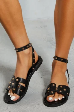 Leather Look Studded Sandals