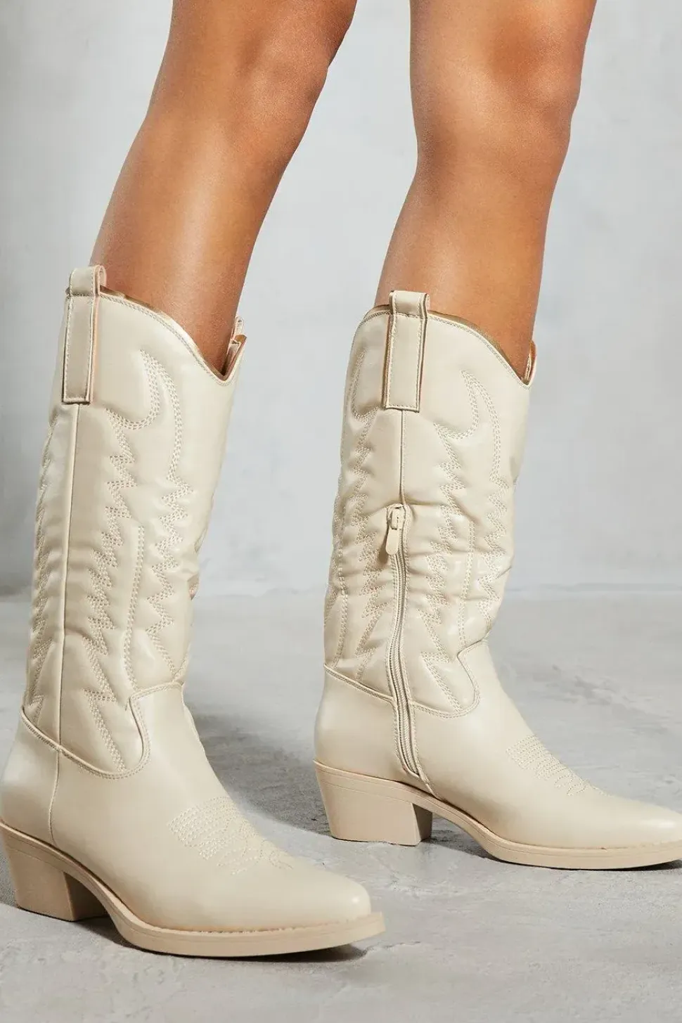 Leather Look Western Knee High Boots