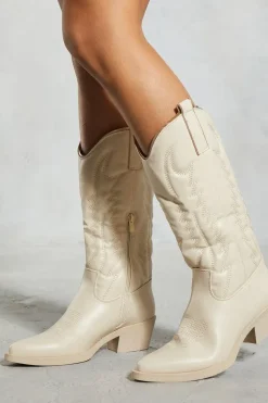 Leather Look Western Knee High Boots