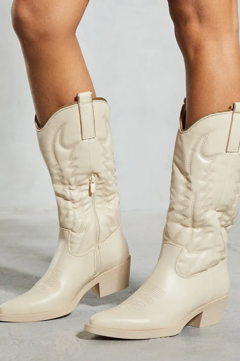 Leather Look Western Knee High Boots
