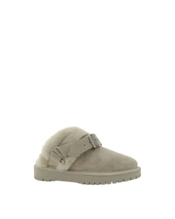 Leather Shearling-Lined Slip-On Mules with Suede Upper and Flat Sole