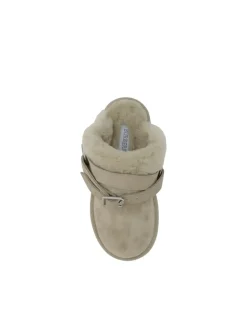Leather Shearling-Lined Slip-On Mules with Suede Upper and Flat Sole