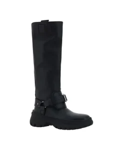 Leather Stomp Boots with Knurled Sole and Equestrian-Style B-Buckle