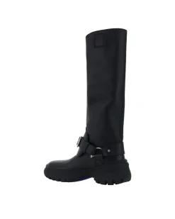 Leather Stomp Boots with Knurled Sole and Equestrian-Style B-Buckle