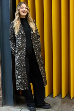 Leopard Animal Wool Midi Coat