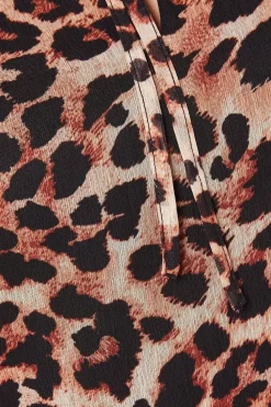 Leopard Chiffon Tie Neck Mini Dress
