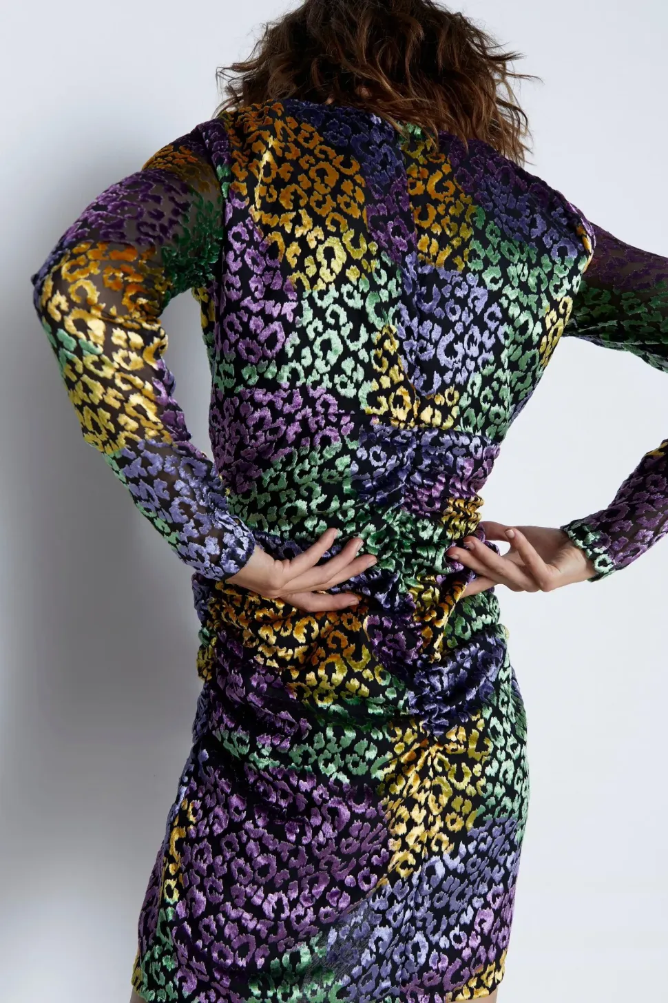 Leopard Devore Ruched Mini Dress