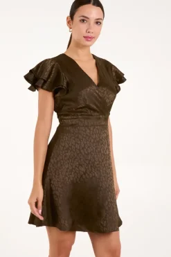Leopard Jacquard Frill Sleeve Dress
