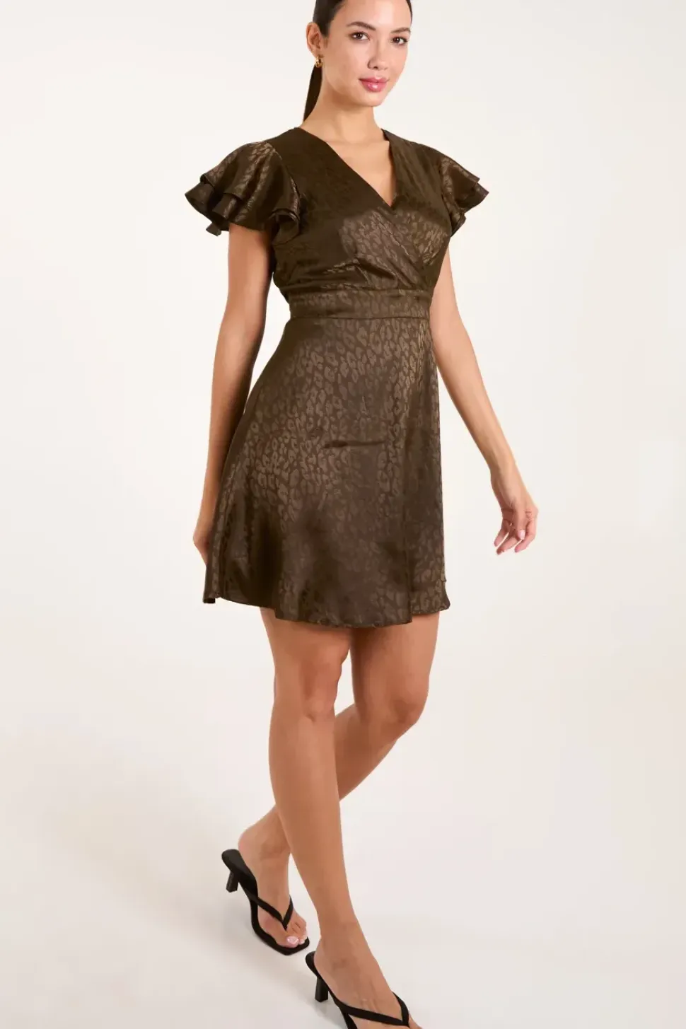 Leopard Jacquard Frill Sleeve Dress