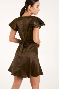 Leopard Jacquard Frill Sleeve Dress