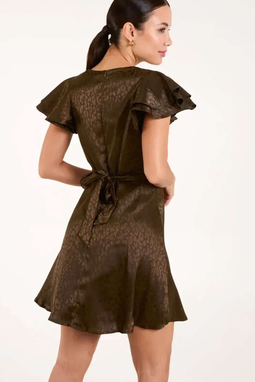Leopard Jacquard Frill Sleeve Dress