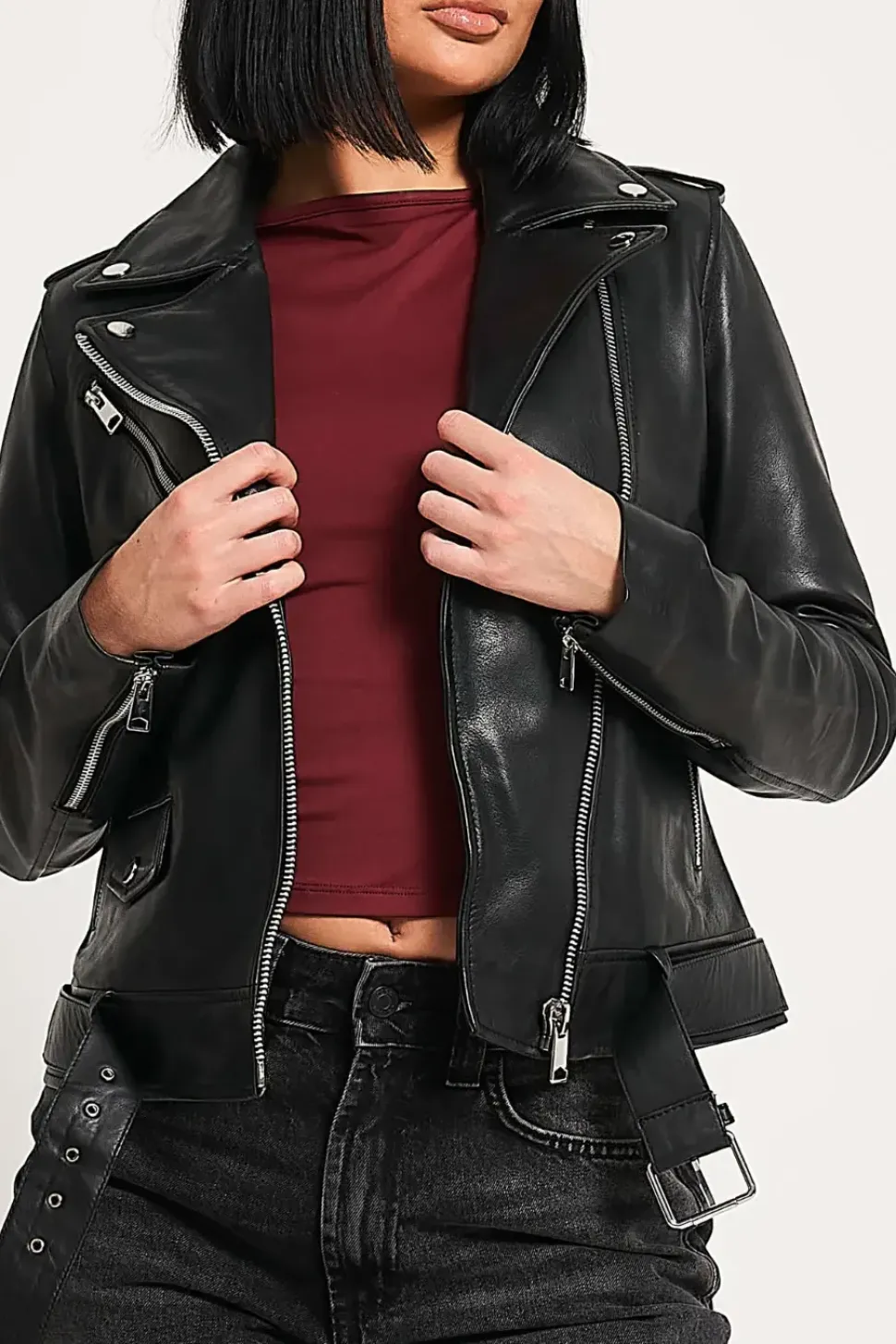 Leopard Lined Leather Biker Jacket