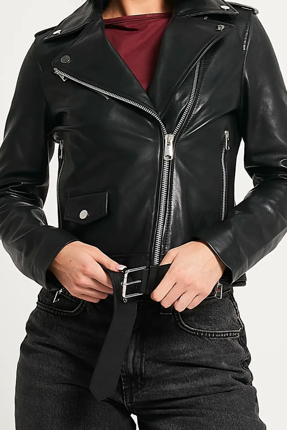 Leopard Lined Leather Biker Jacket